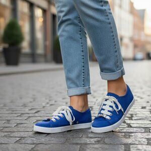 Kate Spade Lodero‎ Neoprene Bright Blue Fashion Sneakers. SZ 6. Medallion.